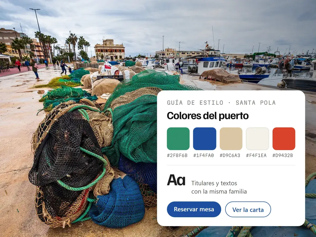 Diseño gráfico web en Santa Pola: redes de pesca del puerto y la paleta de colores sacada de ellas